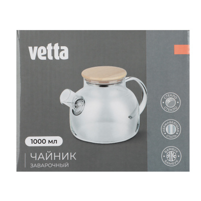 Чайник заварочный тм VETTA Эко, стекло, бамбуковая крышка,  1000мл