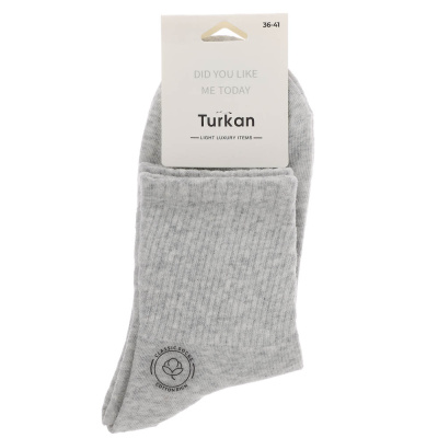 Носки женские высокие в рубчик, тм Turkan, р. 36-41, 90%хлопок, 8% п/а, 2%лайкра,цвета в ас-те,7158