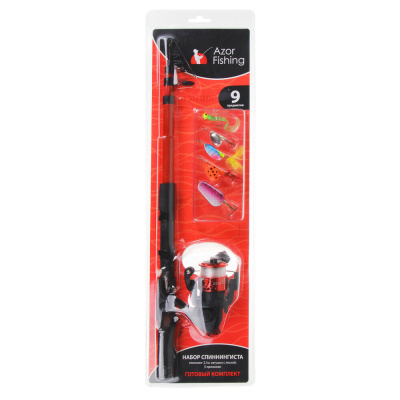 Набор спиннингиста тм AZOR FISHING, (спиннинг 2,1м, катушка с леской, 5 приманок)