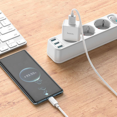 Сетевое зарядное устройство с кабелем hoco. модель C106A, USB-A 10.5Вт, каб Type-C 1м, цвет: белый