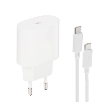 Сетевое зарядное устройство с кабелем hoco. модель C109A, USB-С 20Вт PD, каб C-C 1м, белый