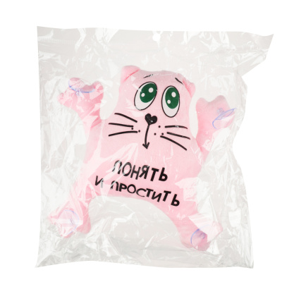 ЕРМАК Игрушка мягкая на присосках для авто "Кот Саймон" с надписью "Понять и простить" 20см, розовый