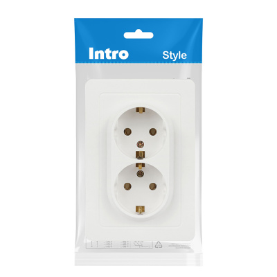 Розетка Intro Style двойная с заземлением 2X2P+E Schuko 16А-250В IP20 СУ белый