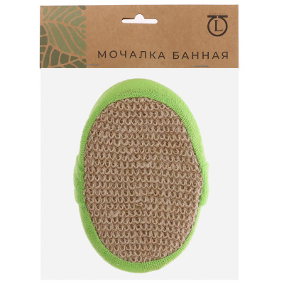 ЮL Мочалка банная объемная овальная на поролоне, рами, хлопок, 14,5х11х4,5см, 3 цвета, МЭ24-01