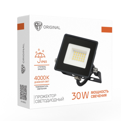 Прожектор светодиодный BY 30Вт, 200-250В, IP65, 1800lm, 4000K, 120°, кабель 30см