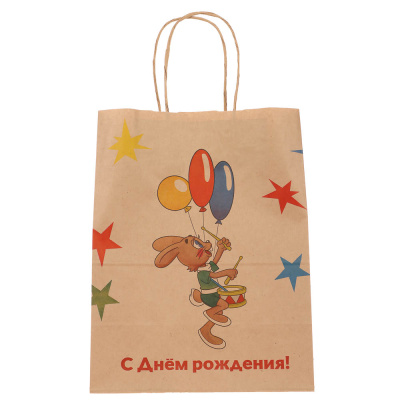 Пакет подарочный с кручеными ручками L 24х14х30см, "Ну, погоди! С Днём Рождения", в ассортименте