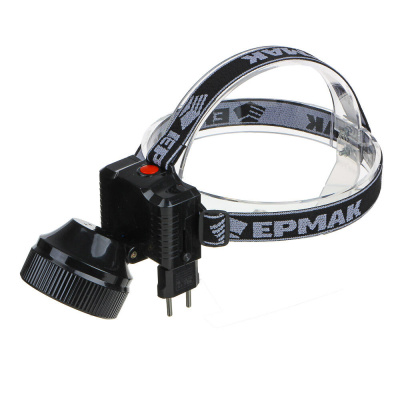 Фонарь налобный тм ЕРМАК, аккумуляторный, 8 ярк.+ 0,5 Вт LED, вилка 220В, 8,8x7,4х8,5см
