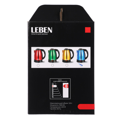 LEBEN Чайник электрический 1,8л, 1500Вт, нерж. сталь, 4 цвета