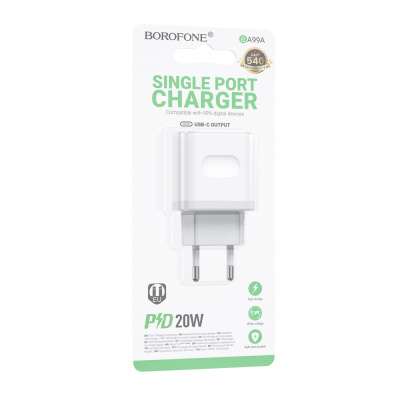 Сетевое зарядное устройство BOROFONE модель BA99A, USB-C PD 20 W, цвет: белый