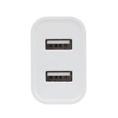 Сетевое зарядное устройство BY Double 10Вт, 2xUSB, 2А, 5В,110-240В, 50-60Гц, пластик белый