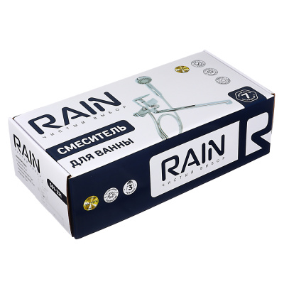 RAIN Смеситель для ванны Лазурит, прямой излив 35см, картридж 35мм, с душ. набором, латунь, хром