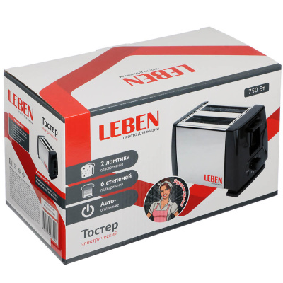 LEBEN Тостер 750Вт, 2 отдела, 6 степеней поджарки, арт.HJT-016S
