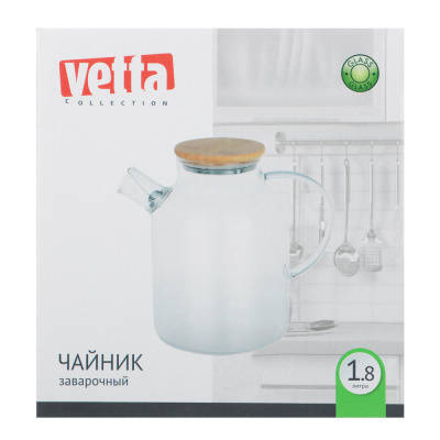 Чайник заварочный тм VETTA Эко, стекло,  бамбуковая крышка,    1800мл